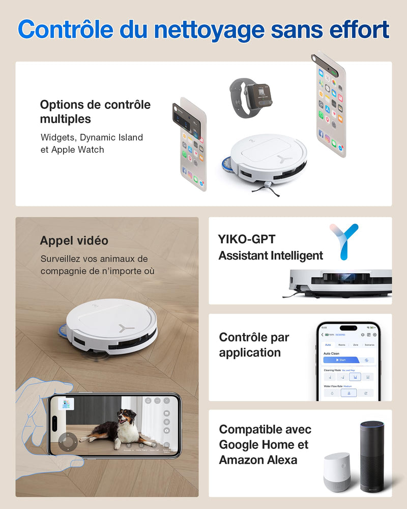 ECOVACS T50 Pro Omni Gen2 Robot Aspirateur Laveur 21000Pa Lavage Chaud 75℃ Blanc