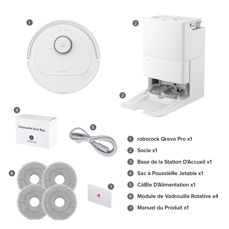 Roborock Qrevo Pro Set Robot Aspirateur Laveur 7000Pa avec Station Automatique