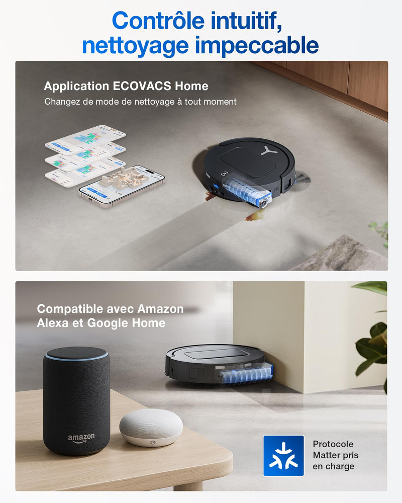 ECOVACS DEEBOT T80 Omni Robot Aspirateur Laveur 18000Pa avec Station