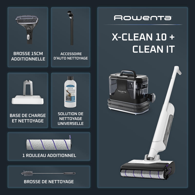 Rowenta X-Clean 10 & Clean It Aspirateur Laveur Sans Fil Sols Durs et Tapis