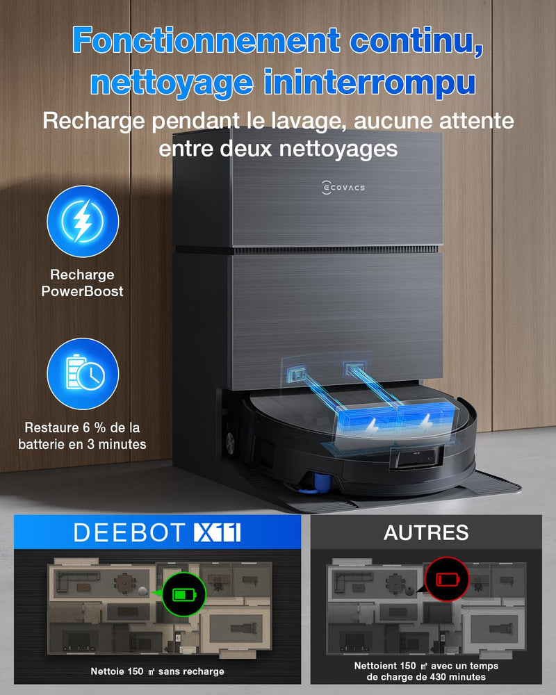 ECOVACS DEEBOT X11 Pro Robot Aspirateur Laveur 19500Pa avec Station