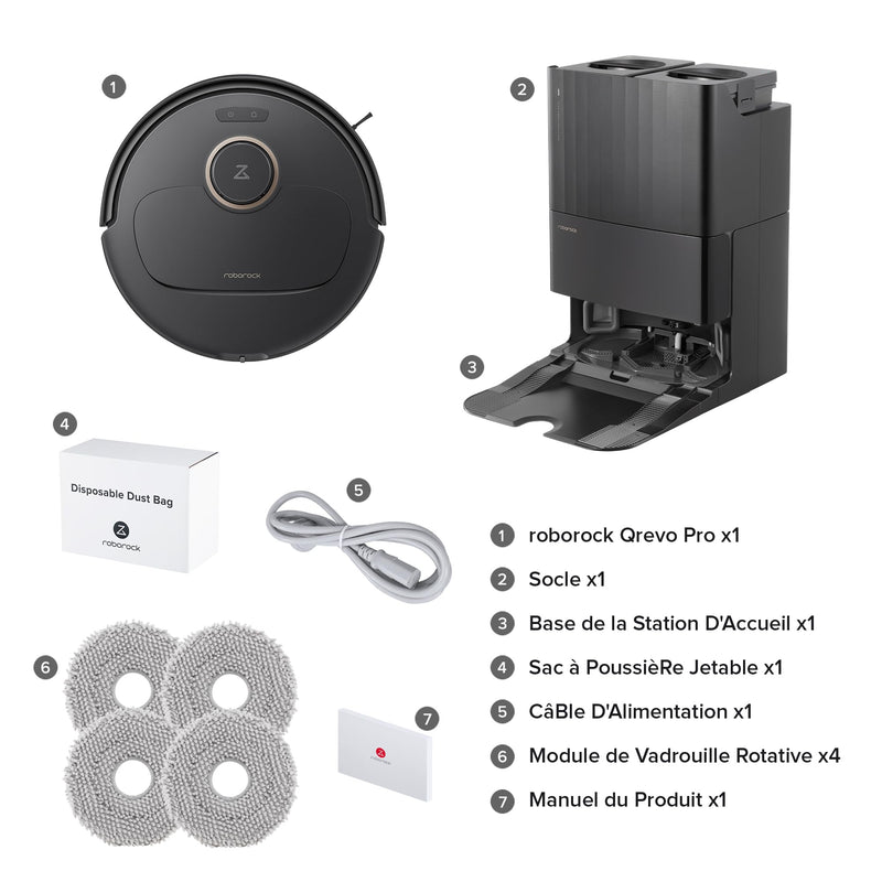 Roborock Qrevo Pro Set Robot Aspirateur Laveur 7000Pa avec Station