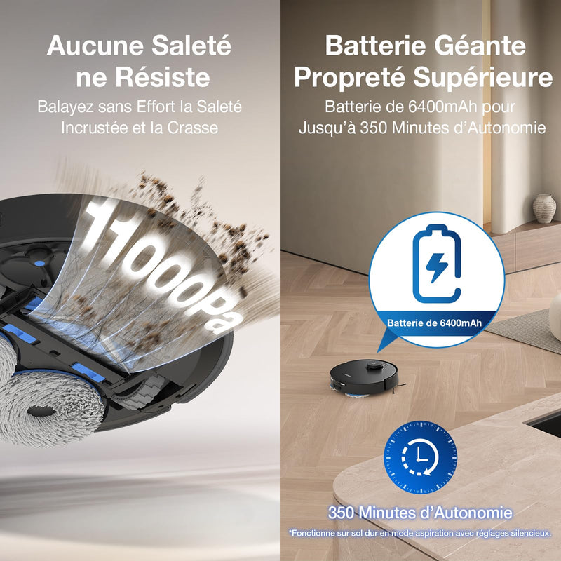 ECOVACS T30S Pro Omni Robot Aspirateur Laveur 11000Pa avec Station Noir