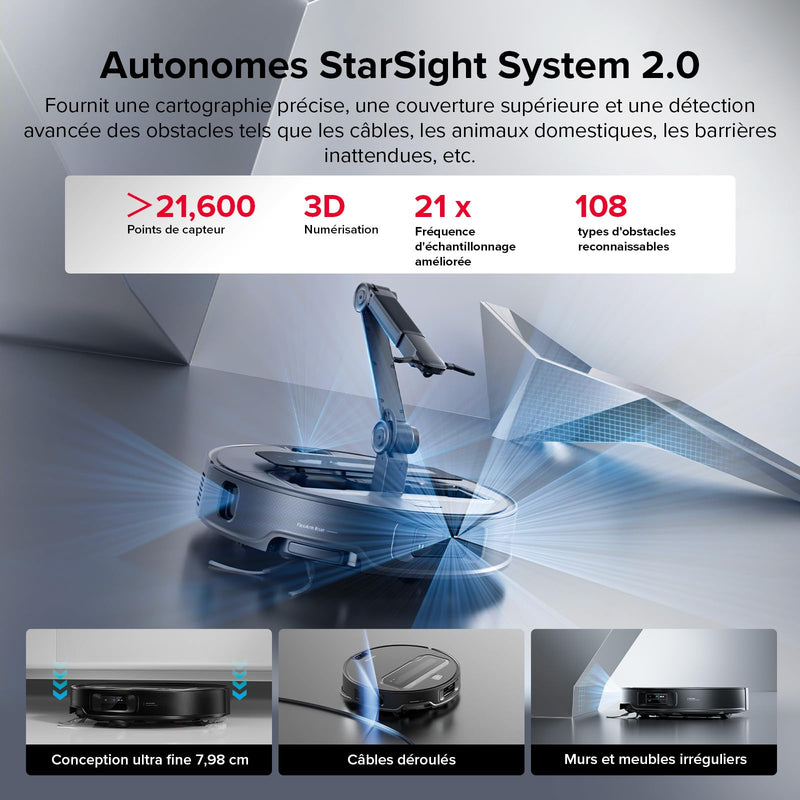 Roborock Saros Z70 Robot Aspirateur Laveur avec Station Multifonction 22000Pa