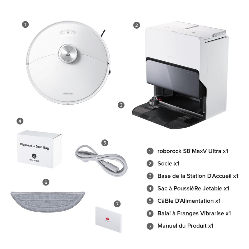 Roborock S8 MaxV Ultra Robot Aspirateur Laveur 10000Pa avec Station 8-en-1