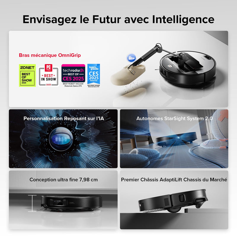 Roborock Saros Z70 Robot Aspirateur 22000Pa avec Station Multifonction 4.0