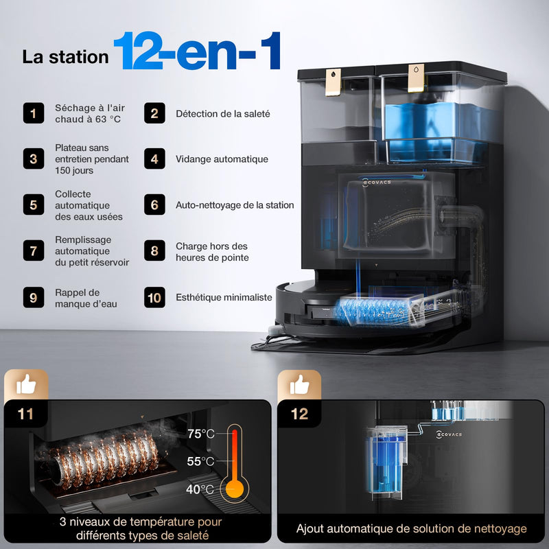 ECOVACS X8 Pro Omni Robot Aspirateur Laveur 18000Pa avec Station Tout-en-Un
