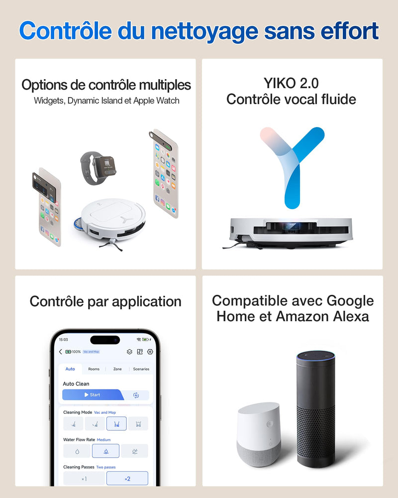 ECOVACS T50 Omni GEN2 Robot Aspirateur Laveur 21000Pa avec Station Blanc