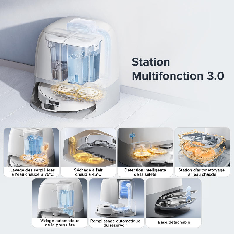 Roborock Q Revo Curv S5X Robot Aspirateur Laveur 18500Pa avec Station Multifonction