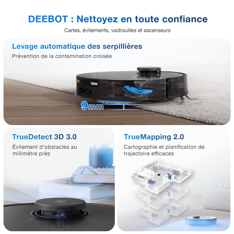 ECOVACS DEEBOT T30 Omni Robot Aspirateur Laveur 11000Pa avec Mini Station