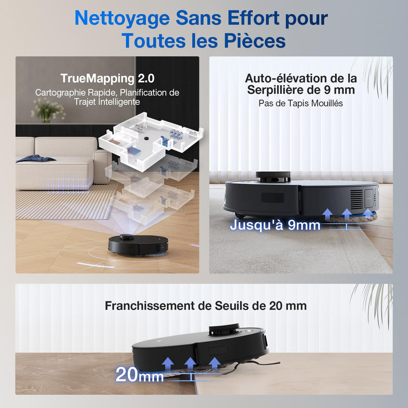 ECOVACS T30S Pro Omni Robot Aspirateur Laveur 11000Pa avec Station Noir