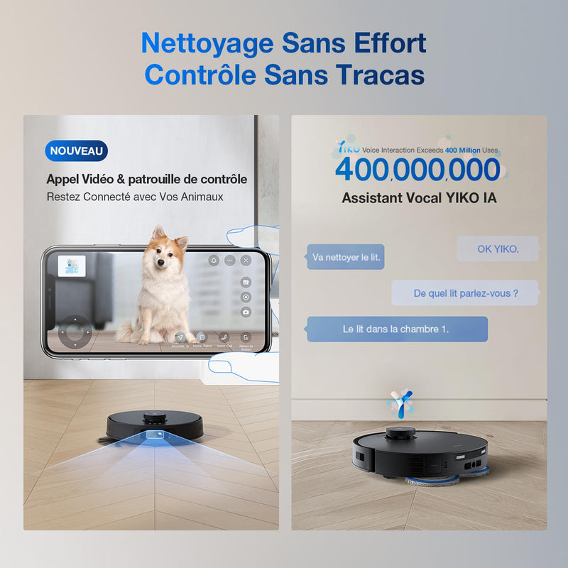ECOVACS T30S Pro Omni Robot Aspirateur Laveur 11000Pa avec Station Noir
