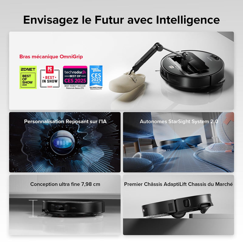 Roborock Saros Z70 Robot Aspirateur Laveur avec Station Multifonction 22000Pa
