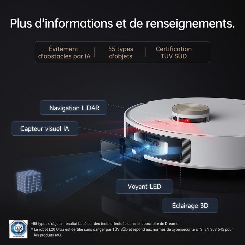 Dreame L20 Ultra Robot Aspirateur Laveur avec Station Automatique 7000Pa