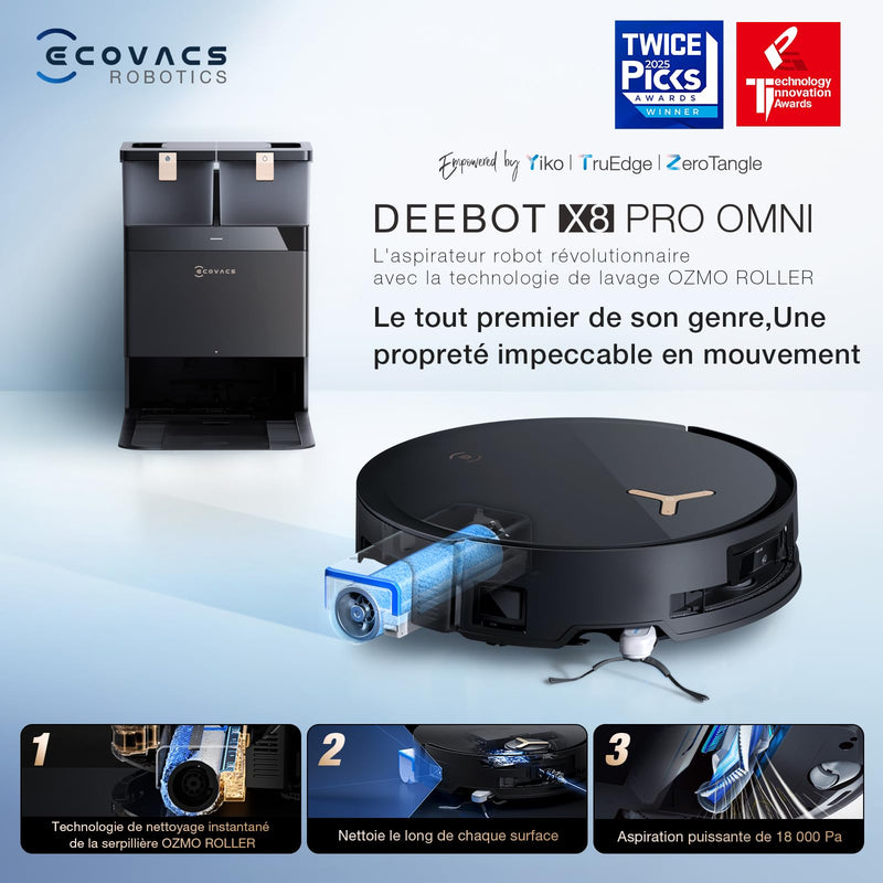 ECOVACS X8 Pro Omni Robot Aspirateur Laveur 18000Pa avec Station Tout-en-Un