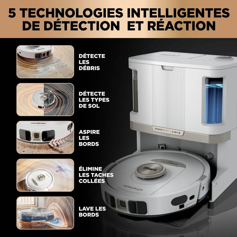 Shark PowerDetect Robot Aspirateur Laveur avec Base Auto-Vidage Blanc