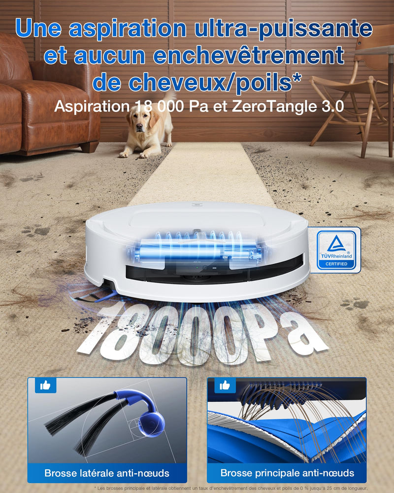 ECOVACS DEEBOT T80 Omni Robot Aspirateur Laveur 18000Pa Lavage Chaud 40-75℃ Blanc