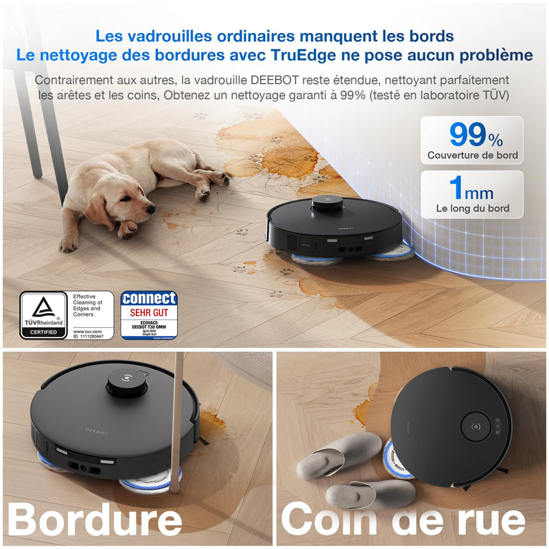 ECOVACS DEEBOT T30 Omni Robot Aspirateur Laveur 11000Pa avec Mini Station