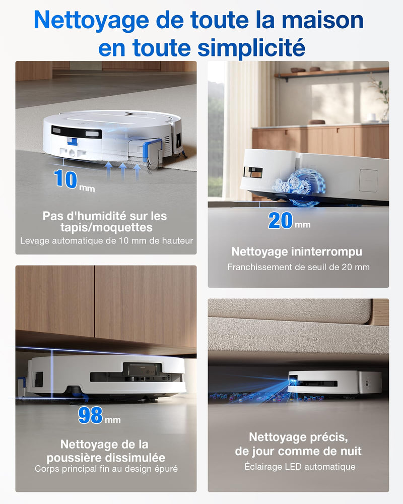 ECOVACS DEEBOT T80 Omni Robot Aspirateur Laveur 18000Pa Lavage Chaud 40-75℃ Blanc