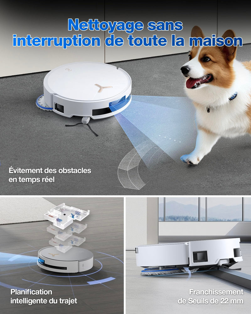 ECOVACS T50 Max Pro GEN2 Robot Aspirateur Laveur 18500Pa avec Station Blanc