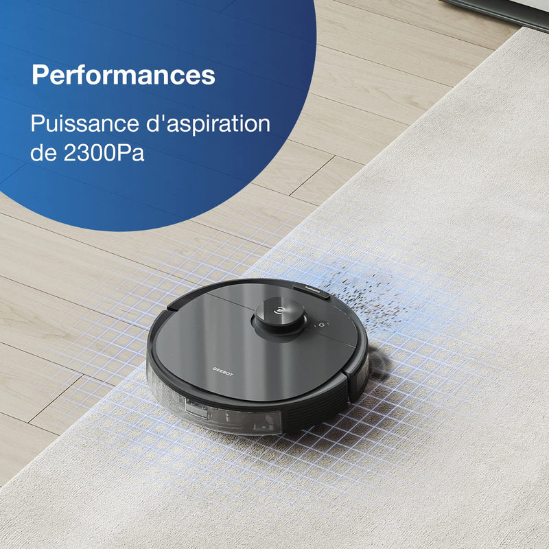 ECOVACS DEEBOT N8 Robot Aspirateur Laveur 2300Pa Poils d’Animaux Noir