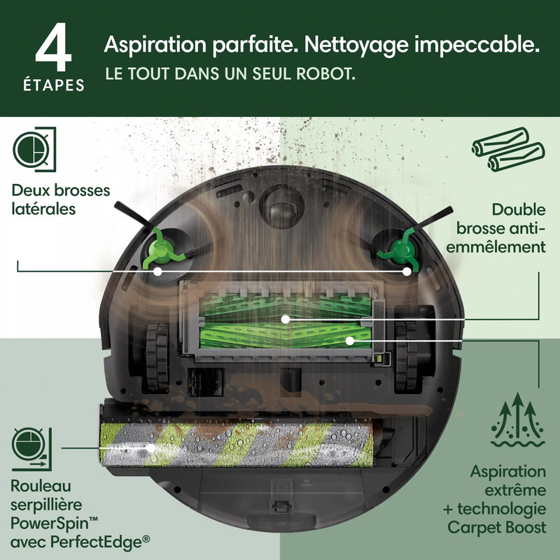 iRobot Roomba Max 705 Combo Robot Aspirateur Laveur avec Base AutoWash Noir