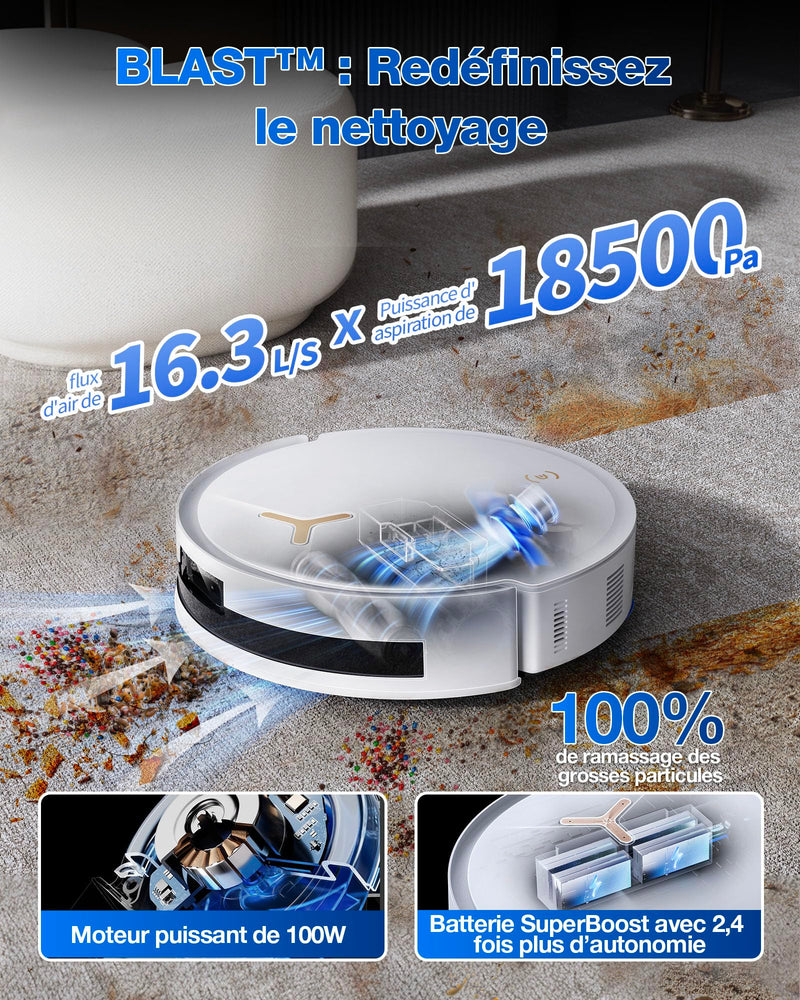 ECOVACS T50 Max Pro Omni Robot Aspirateur Laveur 18500Pa avec Station Blanc