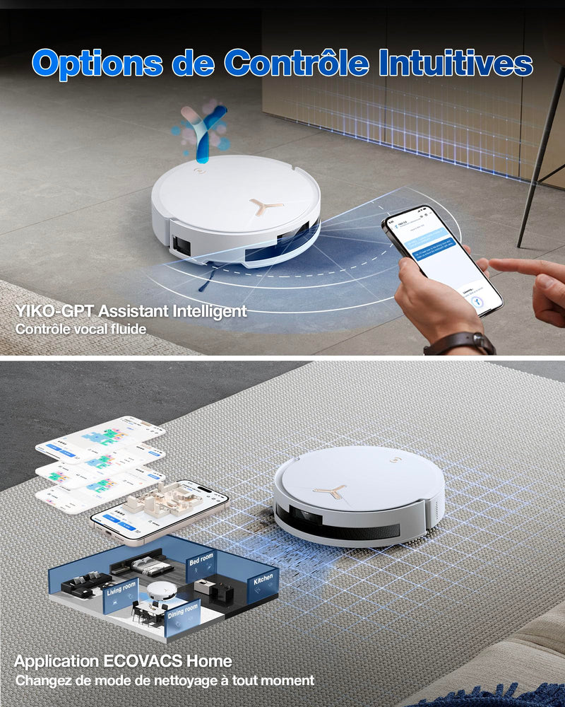 ECOVACS T50 Max Pro GEN2 Robot Aspirateur Laveur 18500Pa avec Station Blanc