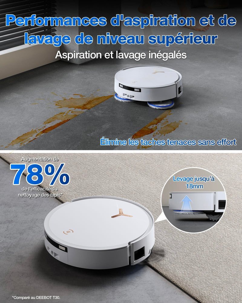 ECOVACS T50 Max Pro GEN2 Robot Aspirateur Laveur 18500Pa avec Station Blanc